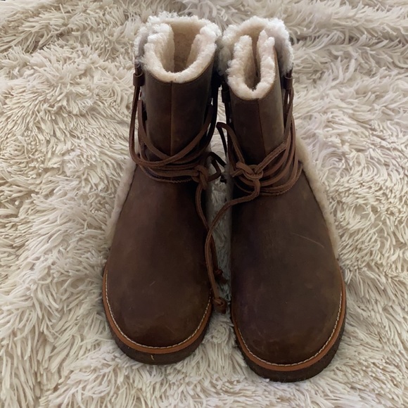 Ugg Luisa Brown Leather Winter Boot Sz 7 - 3463 - Picture 4 of 12